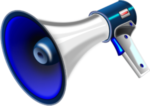 Blå och vit megafon. Foto: Pixabay