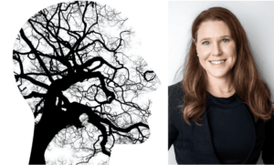 bild på hjärna och Maria Sundström från Hjärnkoll