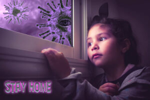 Flicka som betraktar Coronavirus genom ett fönster. Foto: Enriquelopezgarre från Pixabay