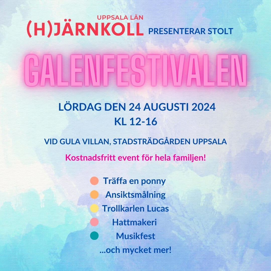 Blå och lila bakgrund med texten GALENFESTIVALEN