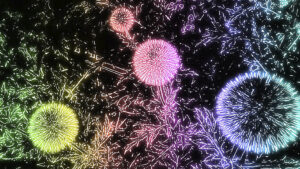 Fyrverkeri i olika färger. I själva verket bolltistlar. Foto: Monica Atterberg